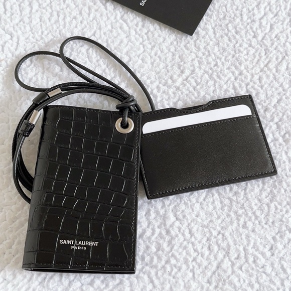 Authentic Saint Laurent Croc Embossed Flip Card Case with Lanyard - Picture 5 of 16